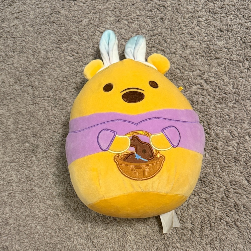 Winnie the Pooh Bunny-Ear Plush with Purple shirt and Easter basket